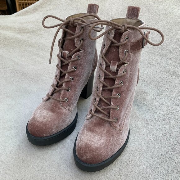 Madden Girl Jitter Jitt Crushed Velvet Lace Up Platform Heeled Boots Sz8 - Picture 5 of 16
